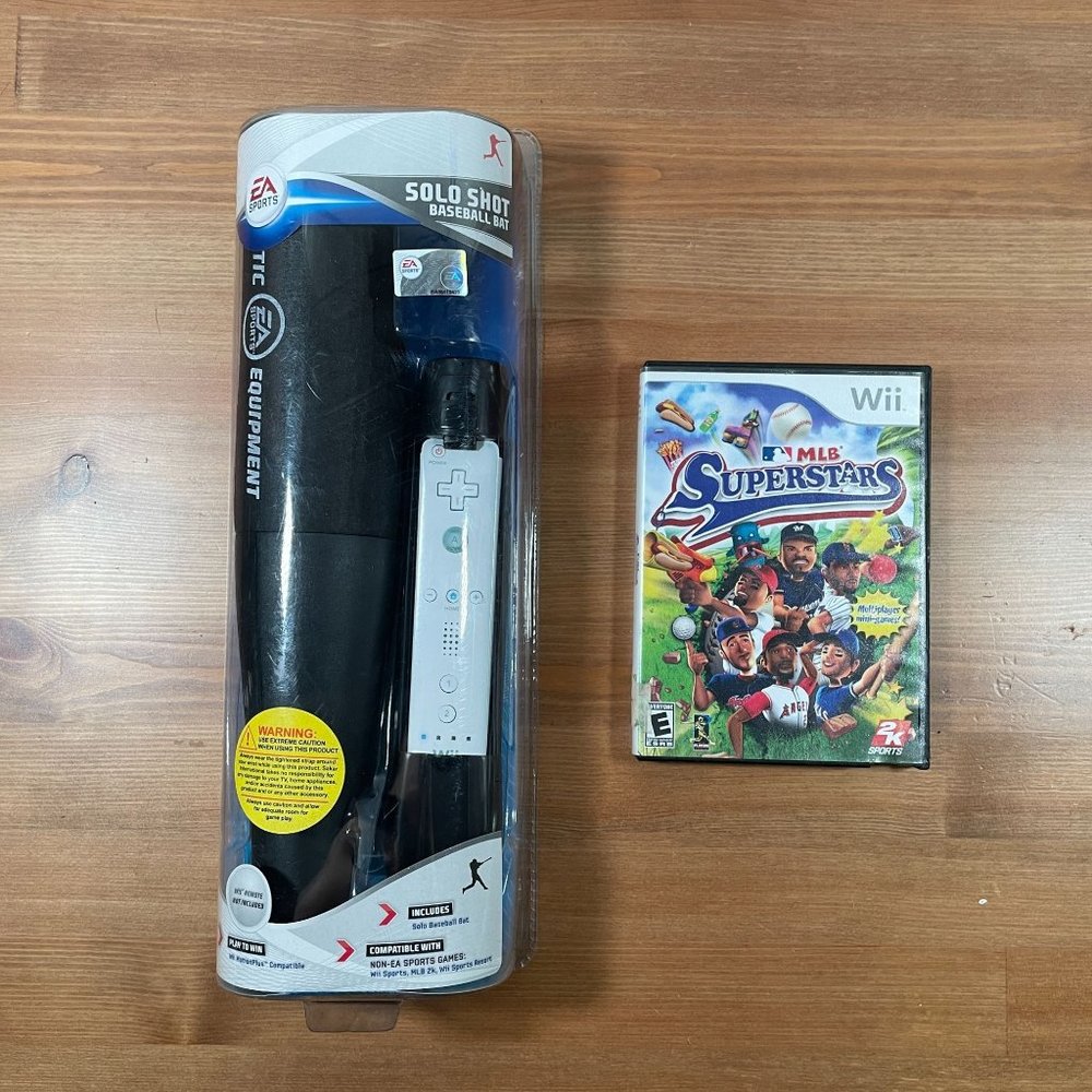 MLB Superstars (Nintendo Wii, 2008) Game w/ Brand New EA-107 Solo Shot Bat